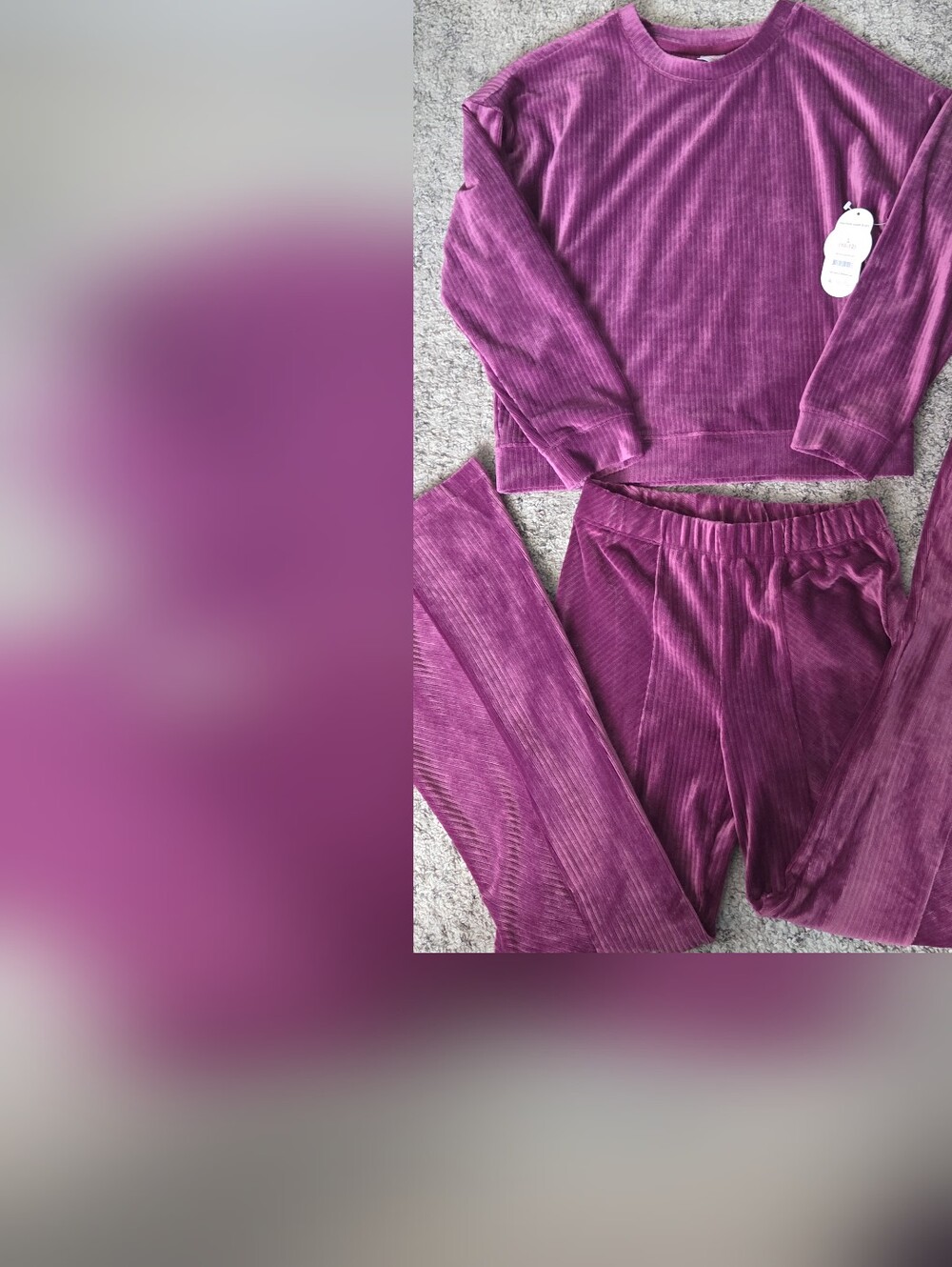 wonder nation Ribbed Velvet Joggers and Top Set in Plum